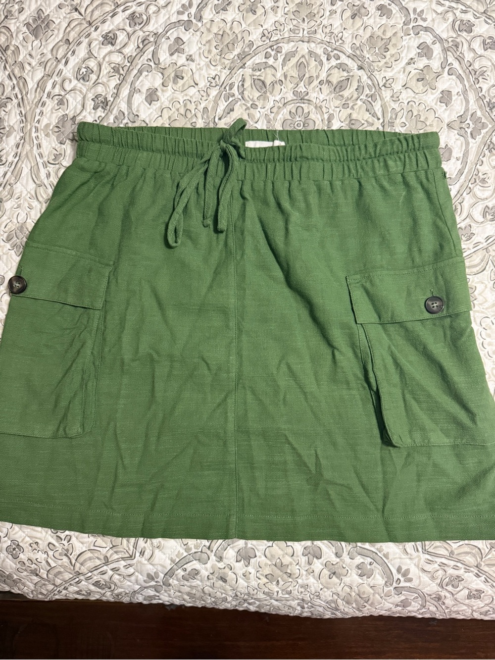 Lush Olive Green Cargo Drawstring Mini Skirt
